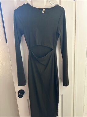 Tyche Olive Cutout Long Sleeve Midi Dress